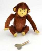 Retró forgó kezű majom, működik, felhúzó kulcs pótolt, alján ragasztott, m:15 cm