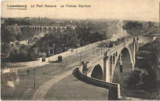1908 Luxembourg, Luxemburg; Le Pont Adolphe, Le Plateau Bourbon / bridge, urban railway, locomotive (Rb)