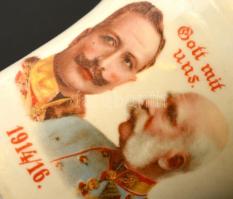1916 Német első világháború korabeli porcelán mini mozsár "Gott mit uns" feliratú matricás...