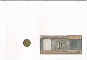 India "Mahatma Gandhi" érmés és bankjegyes, pecsételt boríték benne 1969. 20p Al-Br érméve...