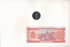 Venezuela "Simon Bolivar" érmés és bankjegyes, pecsételt boríték benne 1989. 5B Ni-acél ér...