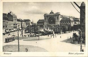 Budapest VII. Keleti pályaudvar, vasútállomás, Baross szobor, villamos
