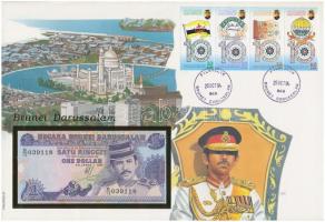 Brunei 1991. 1R felbélyegzett borítékban, bélyegzéssel T:I  Brunei 1991. 1 Ringgit in envelope with stamp and cancellation C:UNC