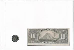 Mexikó "Cuauhtémoc" érmés és bankjegyes, pecsételt boríték benne 1982. 50c Cu-Ni érmével é...