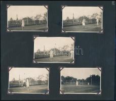 cca 1920-1930 Teniszezők, 10 db albumlapra ragasztott fotó, 5,5×8 cm