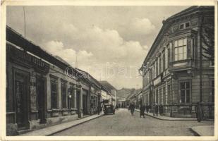 1939 Komárom, Komárno; Jókai utca, üzletek, automobil, kerékpár / street view, shops, automobile, bicycle (EK)