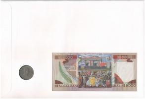 Urugay "Címerek" érmés és bankjegyes, pecsételt boríték benne 1960. 1P Cu-Ni érmével és 19...