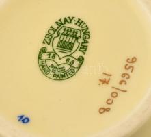 Zsolnay virág mintás váza, kézzel festett, jelzett, apró kopásnyomokkal, m:18 cm