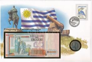 Urugay Nemzeti zászló érmés és bankjegyes, pecsételt boríték benne 1980. 5P Cu-Ni érmével és 1989. 2000P bankjeggyel a PHILSWISS kiadásában, német leírással T:1,I