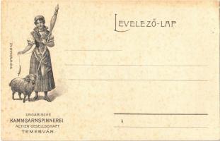 Temesvár, Timisoara; Ungarische Kammgarnspinnerei Actien-Gesellschaft / Magyar fésűsgyapjú fonoda reklámlapja / Hungarian worsted wool spinning mills advertisement card, litho (fl)