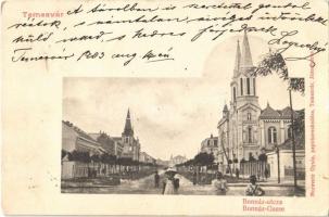 1903 Temesvár, Timisoara; Józsefváros, Bonnáz utca, zárda és templom. Moravetz Gyula kiadása / Iosefin, Strada Bonnaz / street view, church and nunnery (EK)