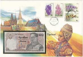 Thaiföld 1980. 10B felbélyegzett borítékban, bélyegzéssel T:I  Thailand 1980. 10 Baht in envelope with stamp and cancellation C:UNC