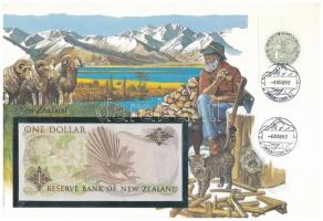 Új-Zéland 1985-1989. 1$ borítékban, alkalmi bélyeggel és bélyegzéssel T:I New Zealand 1985-1989. 1 Dollar in envelope with stamps and cancellations C:UNC