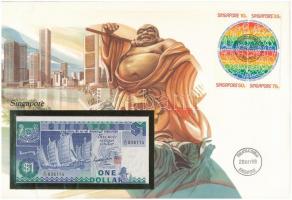 Szingapúr 1987. 1$ felbélyegzett borítékban, bélyegzéssel T:I  Singapore 1987. 1 Dollar in envelope with stamp and cancellation C:UNC
