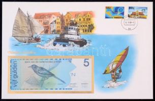 Holland-Antillák 1986. 5G felbélyegzett borítékban, bélyegzéssel T:I  Netherlands Antilles 1986. 5 Gulden in envelope with stamp and cancellation C:UNC