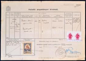 1945 2 db anyakönyvi kivonat városi és állami illetékbélyegekkel