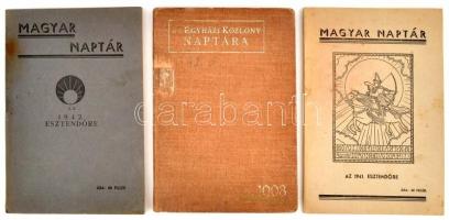 1908-42 Egyházi közlöny naptára, 2 db Magyar naptár