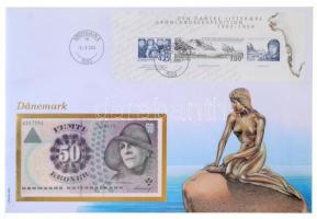 Dánia 2001. 50K felbélyegzett borítékban, bélyegzéssel T:I  Denmark 2001. 50 Kronen in envelope with stamp and cancellation C:UNC