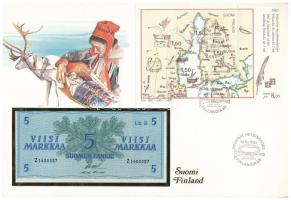 Finnország 1963. 5M felbélyegzett borítékban, bélyegzéssel T:I  Finland 1963. 5 Markkaa in envelope with stamp and cancellation C:UNC