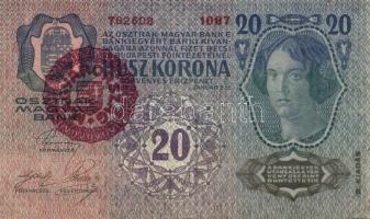 1902-15. 10K (1x), 20K (2x), 1000K (1x) piros "Magyarország" körbélyegzővel T:II,II-