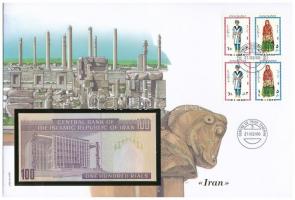 Irán 1985- 100R felbélyegzett borítékban, bélyegzéssel T:I  Iran 1985- 100 Rials in envelope with stamp and cancellation C:UNC