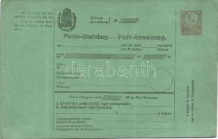 1871 5kr díjjegyes postautalvány I típusú díjjegyel Simádi 3 használatlan