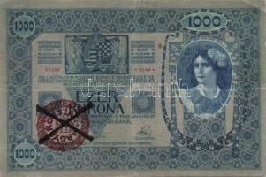 1902. 1000K piros "Magyarország" körbélyegzővel + fekete "Andráskereszt" érvénytelenítéssel T:III+