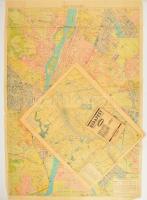 cca 1940 3 db régi Budapest térkép, benne Cholnoky Jenő: Nagy-Budapest, 90x70 cm