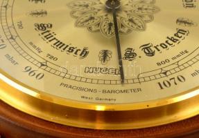 Falra akasztható fa keretes barométer, jó állapotban, d: 15,5 cm