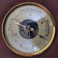 Barométer bőrrel borított fa alapon, 31×11 cm