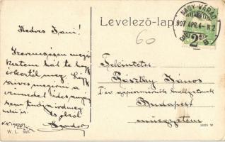 1907 Nagyvárad, Oradea; Szent László tér a holdas (ortodox) templommal, villamos, üzletek. W. L. 969...