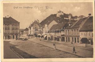 1912 Segesvár, Schässburg, Sighisoara; utca, Zimmermann Testvérek üzlete / street view, shops (EK)