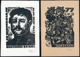 Fery Antal (1908-1994): 2 db ex libris, fametszet, papír, jelzett, 14,5×10 cm