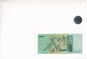 Brazília érmés és bankjegyes, pecsételt boríték benne 1994. 1R rozsdamentesacél érmével és 1994-1997...