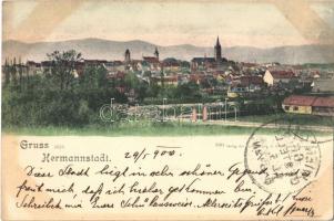 1900 Nagyszeben, Hermannstadt, Sibiu; látkép templomokkal. Verlag der Buchhandlung G. A. Seraphin / general view with churches (fl)