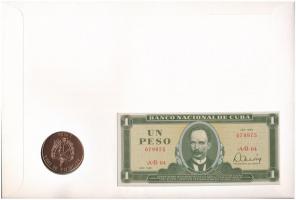 Kuba érmés és bankjegyes, pecsételt boríték benne 1993. 1P "Moncada 40. évfordulója" Cu ér...