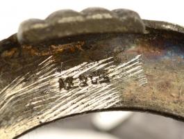 Szecessziós pohártartó csésze, alpakka, jelzett, m:7,5 cm