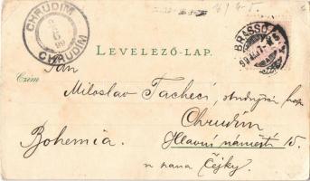 1899 Brassó, Kronstadt, Brasov; Szecessziós képeslap térképpel és címerrel. W. Hiemisch kiadása, Geo...