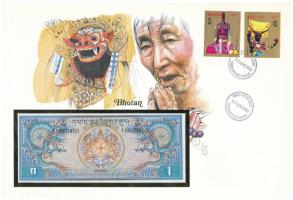 Bhutan 1N ~1981. borítékban, alkalmi bélyeggel és bélyegzéssel T:I Bhutan ~1981. 1 Ngultrum in envelope with stamps and cancellations C:UNC