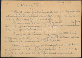 1938  Tary Lajos (1884-1972) festőművész saját kézzel írt lapja Lohr Ferenc festőművésznek