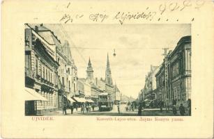 1912 Újvidék, Novi Sad; Kossuth Lajos utca, villamos, bútorház, üzletek. W. L. Bp. 6348. / street view, tram, furniture store, shops (EK)