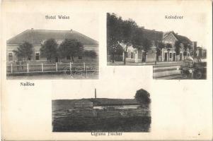 1915 Nekcse, Nasice; Hotel Weiss, Kolodvor, Ciglana Fischer / Weiss szálloda, Vasútállomás, gőzmozdony, Téglagyár. Kiadja Ivan Rechnitzer / hotel, railway station, locomotive, brickyard