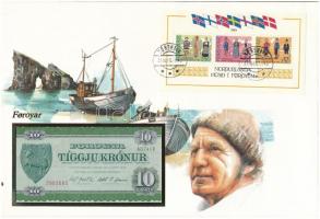 Feröer-szigetek 1974. 10K felbélyegzett borítékban, bélyegzéssel T:I  Faeroe Islands 1974. 10 Kronor in envelope with stamp and cancellation C:UNC