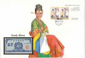 Dél-Korea 1962. 10J felbélyegzett borítékban, bélyegzéssel T:I South Korea 1962. 10 Jeon in envelope with stamp and cancellation C:UNC