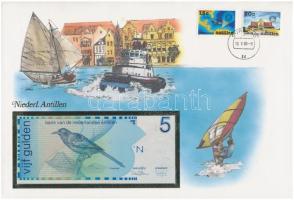 Holland-Antillák 1986. 5G borítékban, alkalmi bélyeggel és bélyegzéssel T:I Netherlands Antilles 1986. 5 Gulden in envelope with stamps and cancellations C:UNC