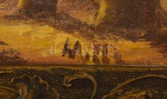 Mille jelzéssel: Eredei út. Olaj, vászon-karton, hibás antik keretben, 25×39 cm