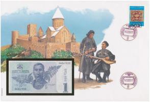 Grúzia 1995. 1L felbélyegzett borítékban, bélyegzéssel T:I Georgia 1995. 1 Lari in envelope with stamp and cancellation C:UNC