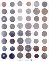 48db-os vegyes magyar és külföldi érme tétel berakólapon, közte fillérek több korszakból T:1-,2