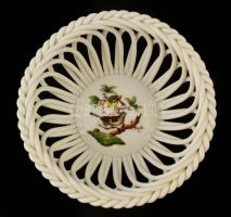 Herendi Rotschild mintás áttört tálka, kézzel festett, jelzett, kis kopásnyomokkal, d: 11,5 cm