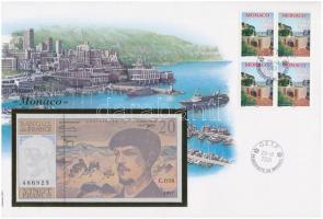 Monaco 1997. 20Fr felbélyegzett borítékban, bélyegzéssel T:I 	 Monaco 1997. 20 Francs in envelope with stamp and cancellation C:UNC